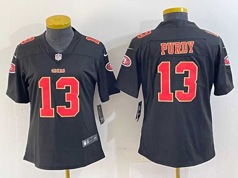 Womens San Francisco 49ers #13 Brock Purdy Black Red Fashion Vapor Limited Stitched Jersey